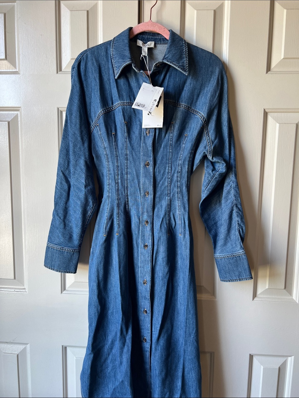 COS Blue Longline Denim Shirt Jacket Dress